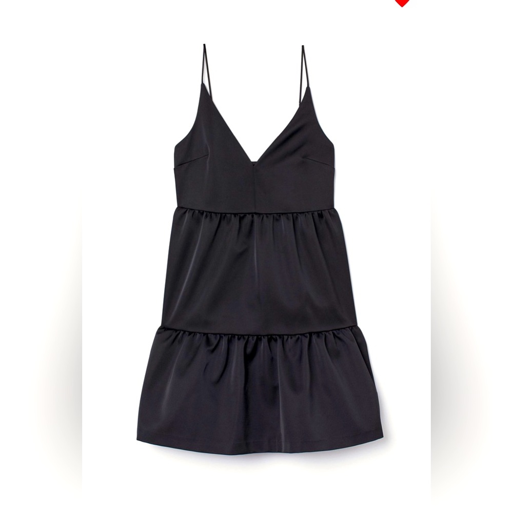 H&M hm tiered thick Satin V-nevk heavyweight black Mini Dress size XXS NWT
